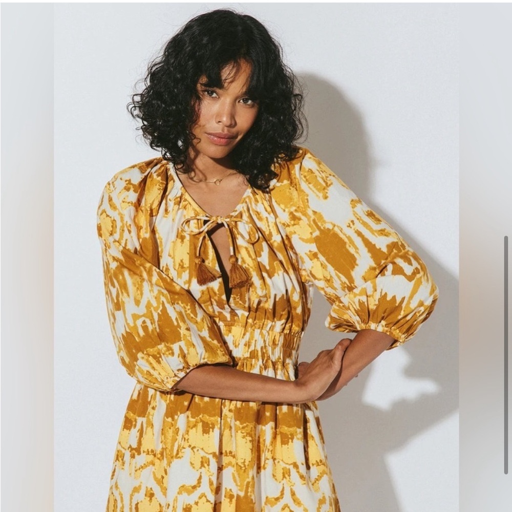 Cleobella Aubrey Split-Neck 3/4-Sleeve A-Line Mini in Dress - Picture 3 of 5